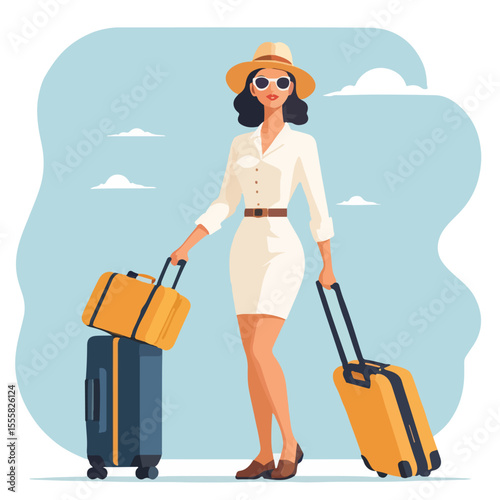 Female Traveler with Luggage Vector