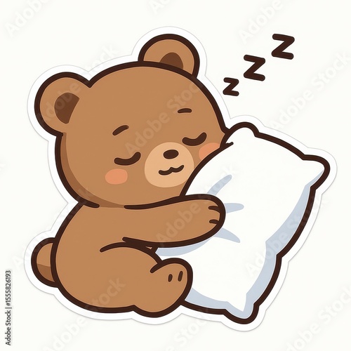 Adorable Brown Bear Cub Sleeping Peacefully on White Pillow