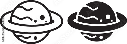 cartoon planets, minimalist icons, simple graphic illustration stylized planet icons, minimalist