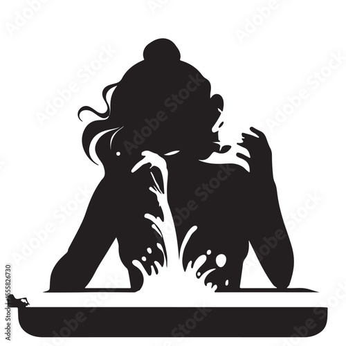Woman Washing Face silhouette