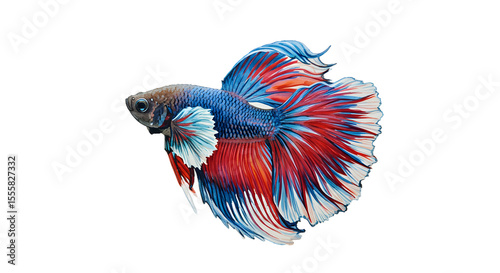 Vibrant Red, Blue, and White Siamese Fighting Fish: Stunning Aquarium Stock Photo watercolor png, transparent isolated nackground