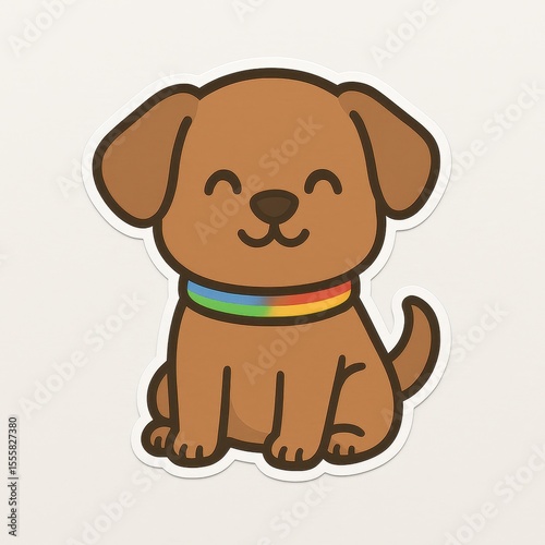 Cheerful Brown Puppy with Rainbow Collar Illustration