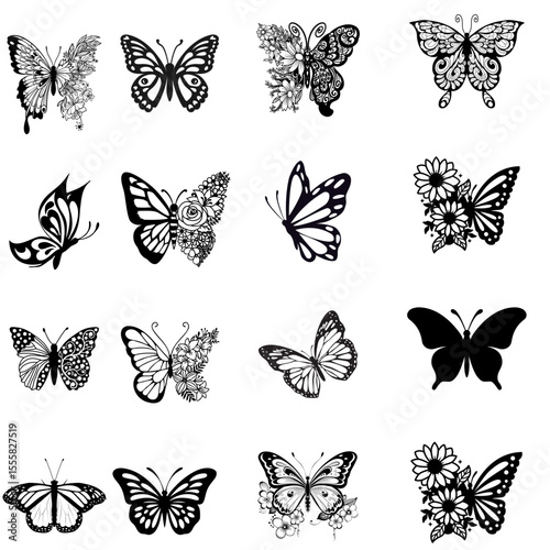 set of vector butterflies