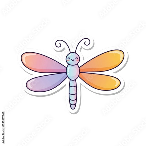Cute Pastel Dragonfly Cartoon Illustration