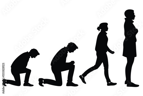Silhouette of People Kneeling and Walking Away