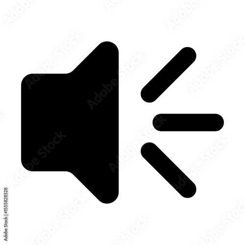 Modern black speaker icon with rounded line sound waves. This clean graphic represents audio output, volume control, or an active notification for digital interfaces and multimedia applications