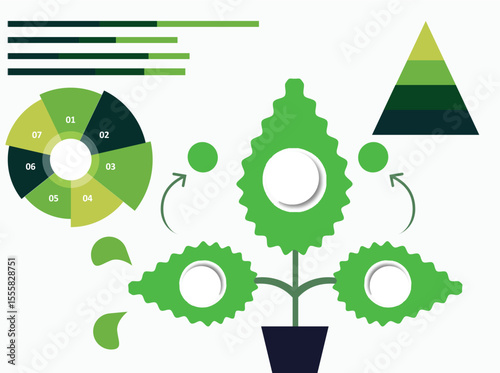 Clean and modern business infographic template designed to present data, strategy, and process flow in a visually engaging format. This vector design includes step-by-step diagrams, charts, banners, 9