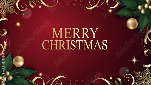 Elegant Red and Gold Christmas Background with Luxury Ribbon and Festive Holiday Decor