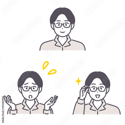 若い男性の表情イラストセット