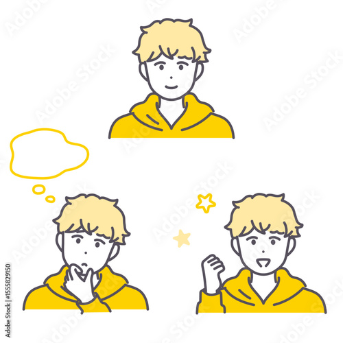 若い男性の表情イラストセット