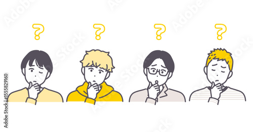悩むポーズをとる男性のイラスト素材