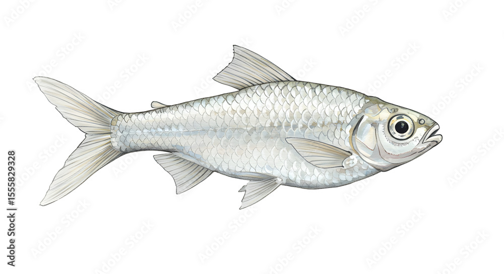 Detailed Illustration of a Silver Fish, Aquatic Animal, Nature watercolor png, transparent isolated nackground Detailed Illustration of a Silver Fish, Aquatic Animal, Nature watercolor png, transparent isolated nackground