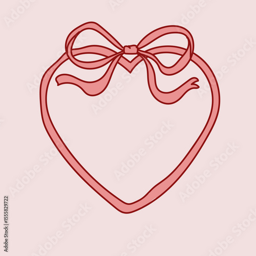 Pink Whimsical Hand Drawn Coquette Heart Frame With Ribbon Bow Vintage Background Invitation Social Media Vector Design