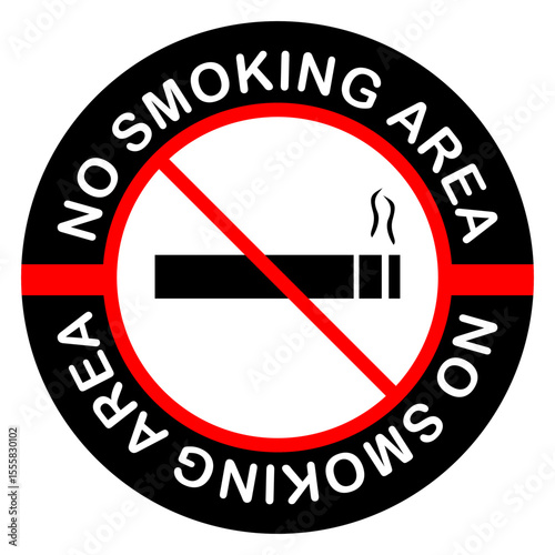 Classic No Smoking Area sign with a red prohibition circle over a cigarette. Ideal for public spaces and environments enforcing smoke free policies.