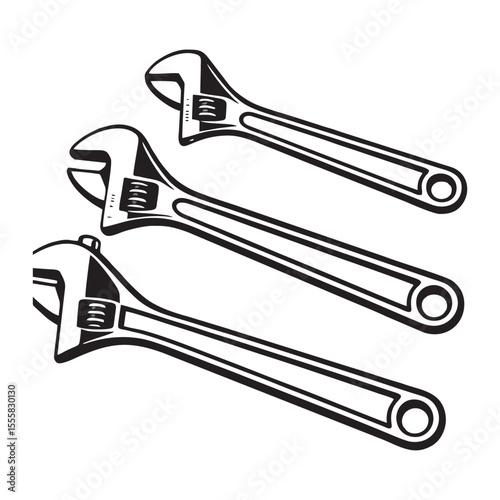 Silhouette image of a wrench on a white background