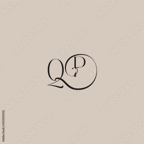 monogram wedding logo elegant and luxury style QP dinamyc curvy initial concept letter