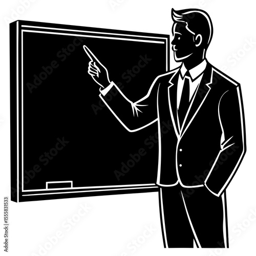 Teacher at Chalkboard Silhouette Vector Illustration