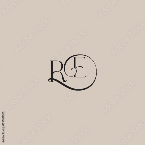 monogram wedding logo elegant and luxury style RE dinamyc curvy initial concept letter
