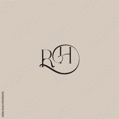 monogram wedding logo elegant and luxury style RH dinamyc curvy initial concept letter