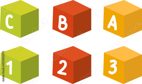 set of 3d cubes Alphabet and number