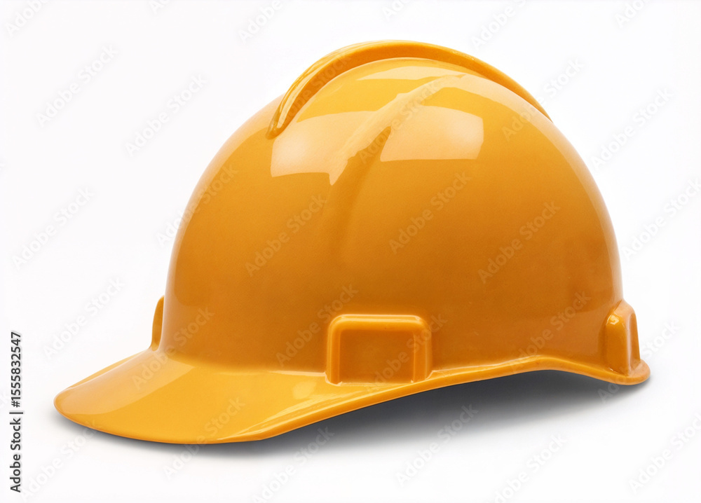 Fototapeta premium Bright yellow hard hat for construction safety on white background