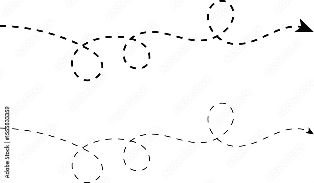 Fototapeta premium Long squiggly dashed. ideal for decorative borders. Abstract long spiral waving chart. Curved dotted arrow. hand drawn wavy curve dotted arrows icons 