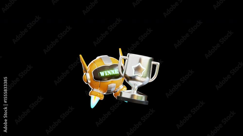 3d Video render yellow technology robot winning trophy illustration Animation
