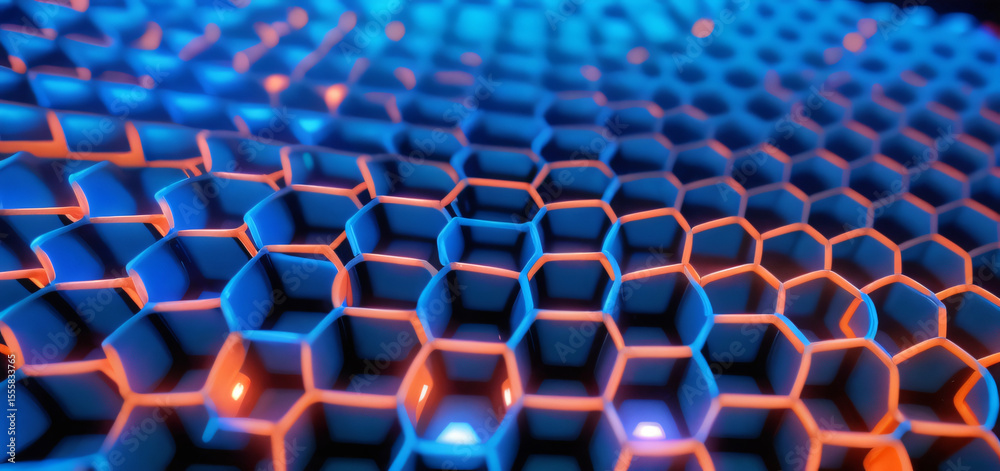 Fototapeta premium Abstract background hexagon pattern with glowing lights - Generative Ai