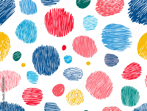 Circular and linear colorful doodles arranged in seamless format.