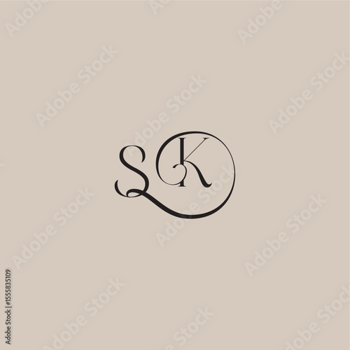 monogram wedding logo elegant and luxury style SK dinamyc curvy initial concept letter
