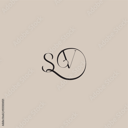 monogram wedding logo elegant and luxury style SV dinamyc curvy initial concept letter
