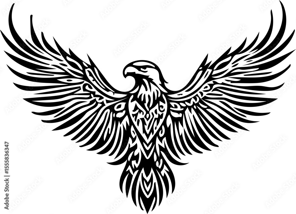 Fototapeta premium eagle with wings spread, fierce tribal lines, silhouette style for vinyl sticker, tattoo design
