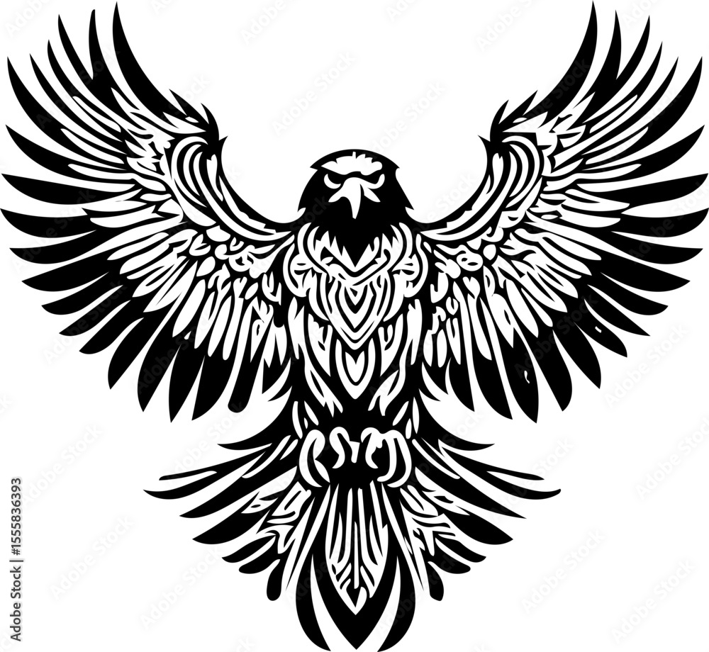 Fototapeta premium eagle with wings spread, fierce tribal lines, silhouette style for vinyl sticker, tattoo design