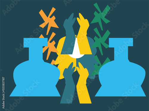 Art celebrating the International Day Against Drug Abuse and Illicit Trafficking on June 26, featuring global symbols, anti-drug messages, bold colors, and diverse people uniting against 4