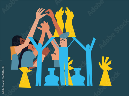Art celebrating the International Day Against Drug Abuse and Illicit Trafficking on June 26, featuring global symbols, anti-drug messages, bold colors, and diverse people uniting against 1