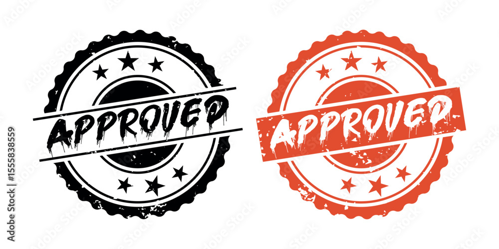 Obraz premium Approved rubber stamp badge in black and red variations