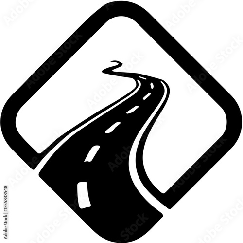 winding road sign,Winding road. Journey traffic curved highway. Road to horizon in perspective. Winding asphalt empty line isolated vector concept