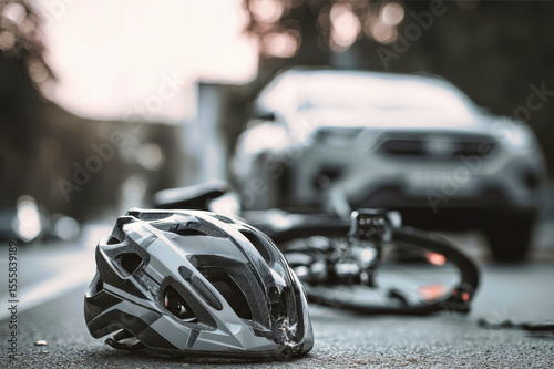 Tragic bicycle accident involving an SUV during a busy daytime traffic jam with aftermath on the road