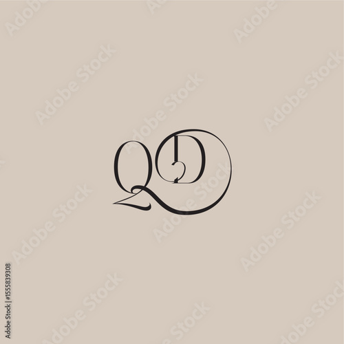 monogram wedding logo elegant and luxury style QD dinamyc curvy initial concept letter