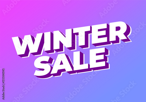 Bold 3D text Winter Sale on a gradient purple and blue background.