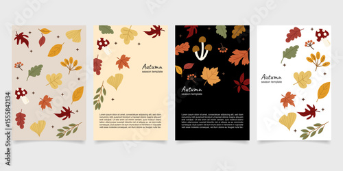Autumn, Thanksgiving day trendy backgrounds with beautiful leaves. Abstract vector templates poster, invitation, flyer, cover, banner, postcard, brochure, social media, sale, advertising