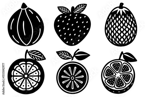 Black and white fruit illustrations a simple set