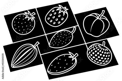 Black and white fruit and vegetable puzzle