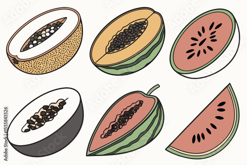 Assorted summer fruits melon papaya and watermelon