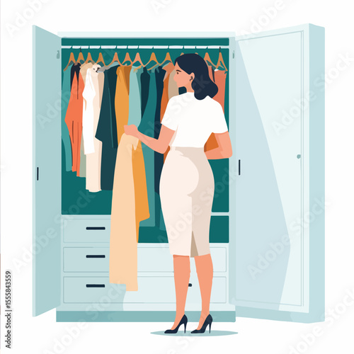 Morning Outfit Selection Woman Vector