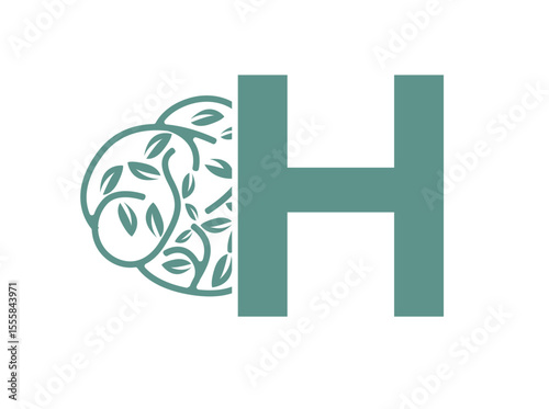 A clean and thoughtful monogram logo design featuring uppercase letters (a-z) combined with a stylized brain adorned with leaf elements. This elegant fusion symbolizes mental clarity, H