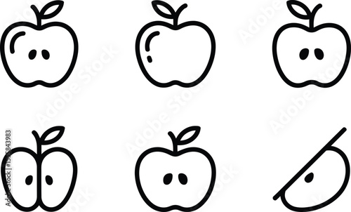 Collection of apple icon outline style for food and healthy lifestyle