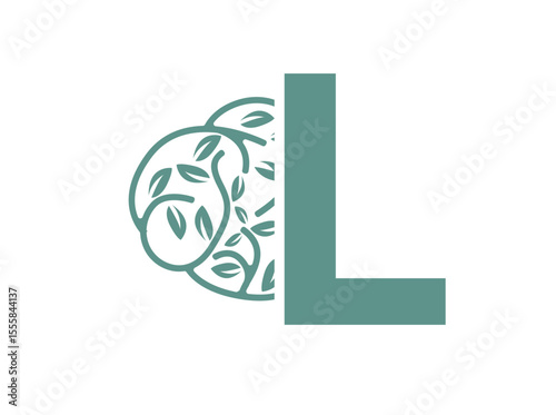 A clean and thoughtful monogram logo design featuring uppercase letters (a-z) combined with a stylized brain adorned with leaf elements. This elegant fusion symbolizes mental clarity, L