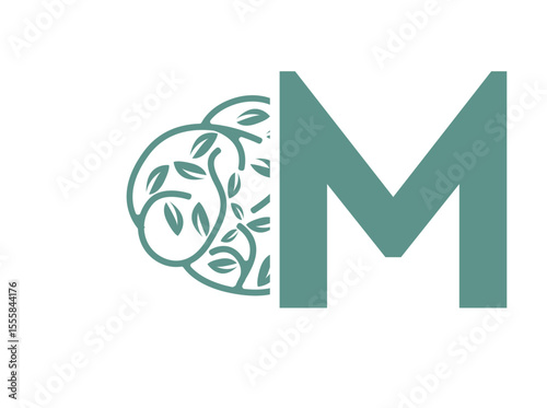 A clean and thoughtful monogram logo design featuring uppercase letters (a-z) combined with a stylized brain adorned with leaf elements. This elegant fusion symbolizes mental clarity, M
