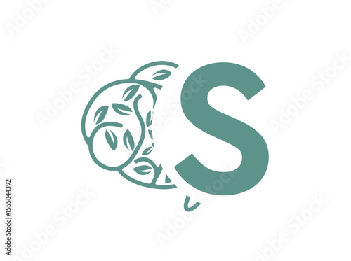 A clean and thoughtful monogram logo design featuring uppercase letters (a-z) combined with a stylized brain adorned with leaf elements. This elegant fusion symbolizes mental clarity, S